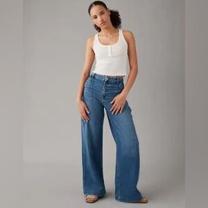 American Eagle Dreamy Drape High Rise Baggy Wide Leg Jeans Breezy Blue